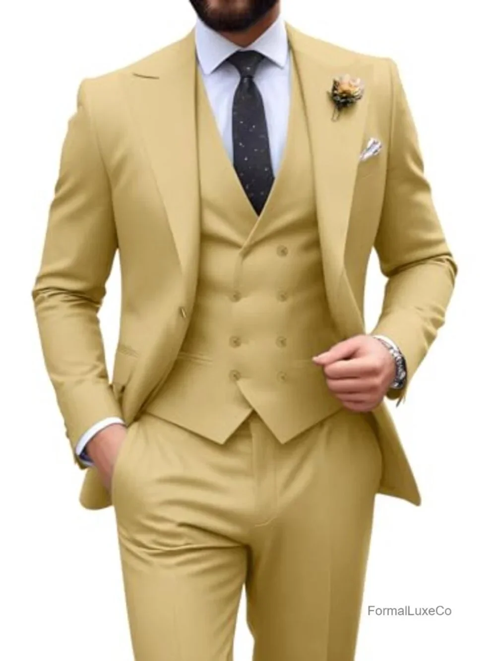 Men's 3 Piece Slim Fit Double Breasted Suit Set Tuxedo for Wedding Prom Groom